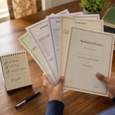 Hands holding a fan of degree and marksheet certificates